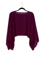 Capa de gasa color berenjena para nuestro vestido de fiesta de talla grande Mercedes.