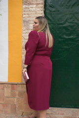 Parte trasera del vestido FATIMA de CORINTIA color cereza, marca de tallas grandes