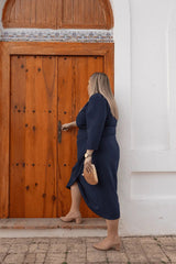 Vestido FATIMA azul marino de la marca CORINTIA para tallas grandes