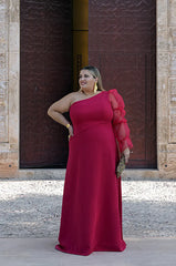 Vestido tallas grandes mujer de color rojo con una sola manga.