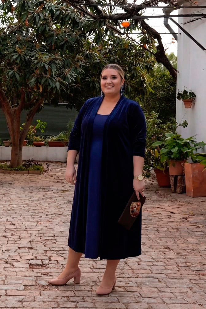 CHAQUETA DE TERCIOPELO EN TALLA GRANDE AZUL MARINO 