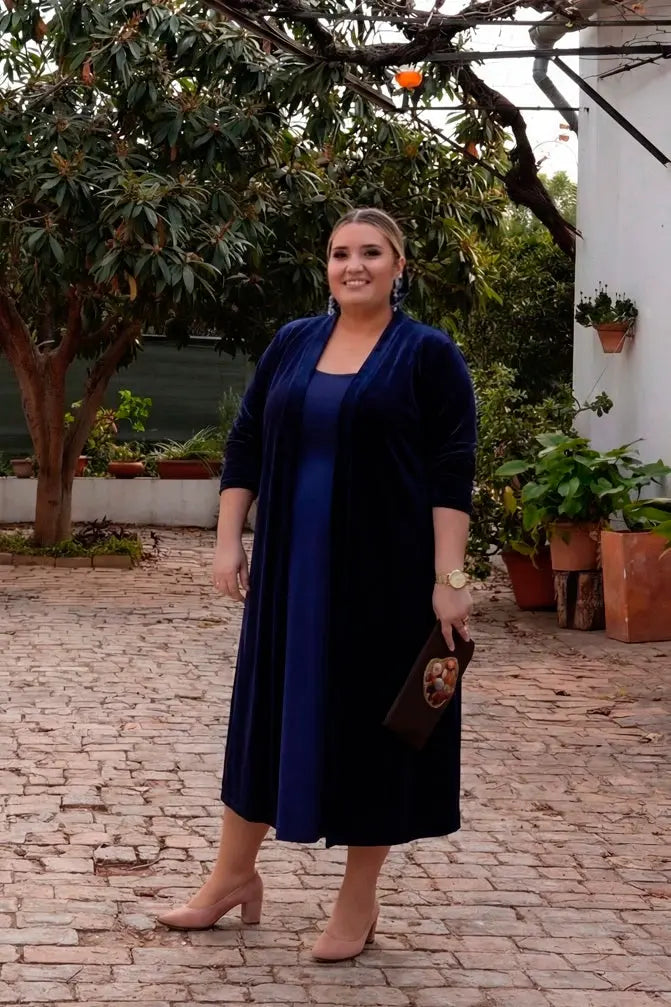 CHAQUETA DE TERCIOPELO EN TALLA GRANDE AZUL MARINO 