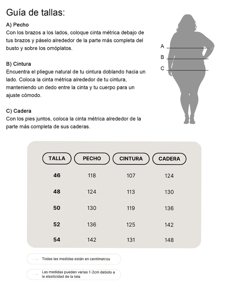 Guia de tallas grandes de Corintia, tienda online de vestidos de talla grande de fiesta