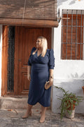 Vestido de invitada FATIMA de tallas grandes, elegante, de color azul marino de la marca CORINTIA
