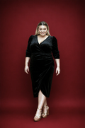 Vestido Irene talla grande de terciopelo negro, falda cruzada envolvente 