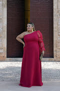 Vestido tallas grandes mujer de color rojo con una sola manga. 