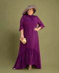 Vestido Marina de gasa color buganvilla, vista frontal de cuerpo entero, talla grande